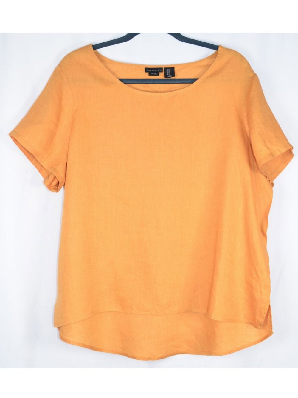 Tahari Linen Short Sleeve Hi-Lo Top Mustard Yellow Size 1X